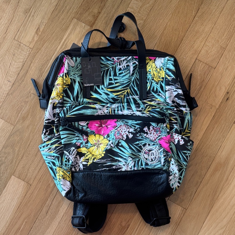 NWT Pistil Tropical Floral Aloha Laptop Backpack - Black and Pink